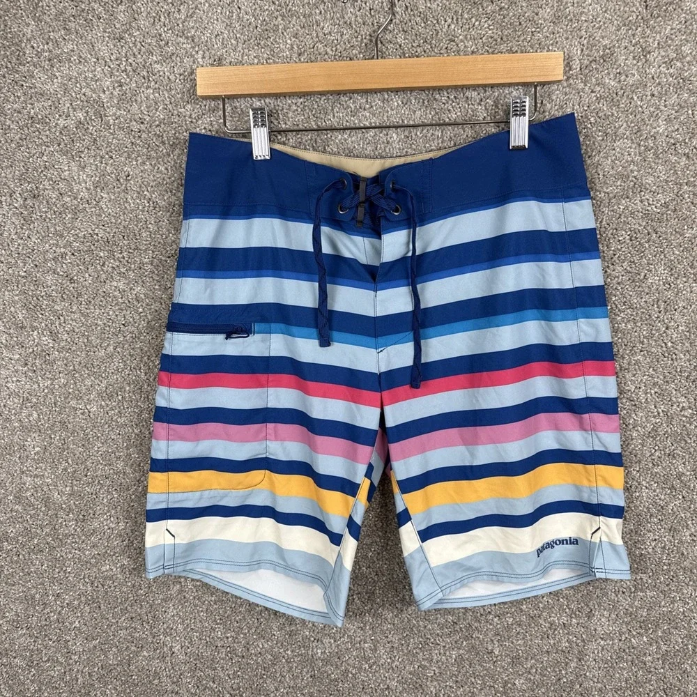 Patagonia Board Shorts Men's Size‎ 30 Striped Swim Trunks Drawstring Beach